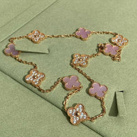[Aethel jewelry]CLOVER 10 MOTIFS DIAMOND PINK MOP NECKLACE