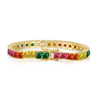 [Aethel jewelry]Radiant Colorful Princess Cut Tennis Bracelet
