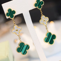 [Aethel jewelry]CLOVER EARRINGS GOLD MALACHITE DIAMOND 3 MOTIF