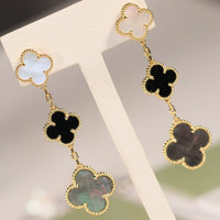 [Aethel jewelry]CLOVER EARRINGS GOLD ONYX MOP 3 MOTIF