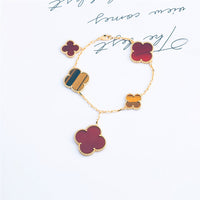 [Aethel jewelry]CLOVER BRACELET 5 MOTIFS CARNELIAN TIGER EYE
