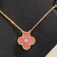 [Aethel jewelry]CLOVER 15MM DIAMOND RHODONITE NECKLACE