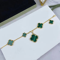 [Aethel jewelry]MAGIC CLOVER MALACHITE GOLD BRACELET 5 MOTIFS