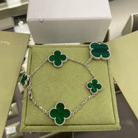 [Aethel jewelry]CLOVER 5 MOTIFS SIVLER MALACHITE BRACELET