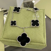 [Aethel jewelry]CLOVER 5 MOTIFS SIVLER ONYX BRACELET
