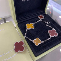 [Aethel jewelry]CLOVER 5 MOTIFS SIVLER CARNELIAN TIGER EYE BRACELET