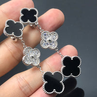 [Aethel jewelry]CLOVER 3 MOTIF DIAMOND ONYX SILVER EARRINGS