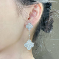 [Aethel jewelry]CLOVER 2 MOTIFS DIAMOND PAVED SILVER EARRINGS