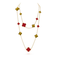 [Aethel jewelry]CLOVER 16 MOTIF CARNELIAN TIGER EYE ROSE GOLD NECKLACE