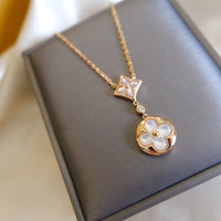 [Aethel jewelry]STAR AND SUN WHITE MOP 2 MOTIF PINK GOLD NECKLACE