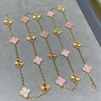 [Aethel jewelry]CLOVER 20 MOTIFS LASER PINK MOP NECKLACE