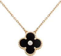 [Aethel jewelry]CLOVER 15MM DIAMOND ONYX NECKLACE