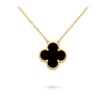 [Aethel jewelry]CLOVER 15MM BLACK ONYX SINGLE FLOWER NECKLACE