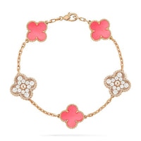 [Aethel jewelry]CLOVER 5 MOTIF DIAMOND PINK MOP PINK GOLD BRACELET