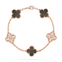 [Aethel jewelry]CLOVER 5 MOTIFS DARK MOP AND DIAMONDS PINK GOLD BRACELET