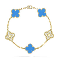 [Aethel jewelry]CLOVER 5 MOTIF BLUE CHALCEDONY DIAMOND GOLD BRACELET