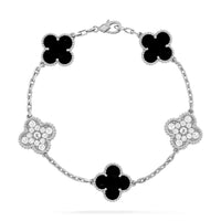 [Aethel jewelry]CLOVER 5 MOTIF ONYXS DIAMOND BRACELET SILVER