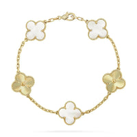 [Aethel jewelry]CLOVER BRACELET 5 MOTIF WHITE MOP PINK GOLD