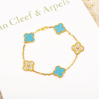 [Aethel jewelry]CLOVER 5 MOTIF TURQUOISE DIAMOND GOLD BRACELET