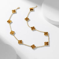 [Aethel jewelry]CLOVER 10 MOTIFS TIGER EYE NECKLACE
