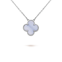 [Aethel jewelry]CLOVER 15MM BLUE CHALCEDONY NECKLACE SILVER