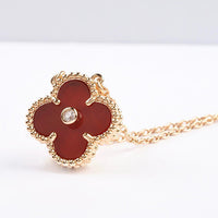 [Aethel jewelry]CLOVER 15MM DIAMOND CARNELIAN NECKLACE