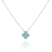 [Aethel jewelry]CLOVER 1 DIAMOND LIGHT BLUE SILVER NECKLACE