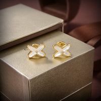 [Aethel jewelry]JEUX DE WHITE MOP GOLD DIAMOND EARRINGS