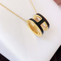 [Aethel jewelry]HM CLIC BLACK ENAMEL GOLD NECKLACE