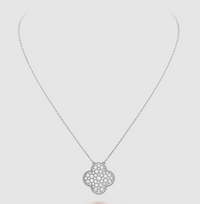 [Aethel jewelry]CLOVER 25MM LARGE PENDANT DIAMOND PAVED SILVER NECKLACE