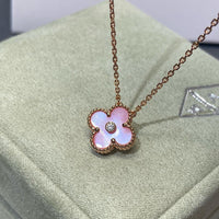 [Aethel jewelry]CLOVER 15MM DIAMOND PINK MOP NECKLACE