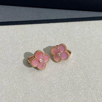 [Aethel jewelry]CLOVER MEDIUM 1 DIAMOND PINK EARRINGS