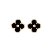 [Aethel jewelry]CLOVER MEDIUM 1 MOTIFS ONYX DIAMOND EARRINGS