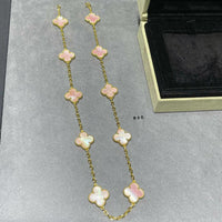 [Aethel jewelry]CLOVER 10 MOTIFS PINK MOP NECKLACE