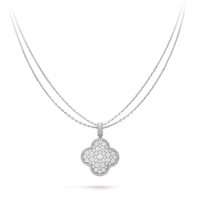 [Aethel jewelry]CLOVER 25MM SILVER FULL DIAMOND BIG CLOVER NECKLACE