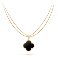 [Aethel jewelry]CLOVER 25MM GOLD ONYX BIG CLOVER NECKLACE
