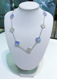 [Aethel jewelry]CLOVER 10 MOTIFS CHALCEDONY DIAMONDS SILVER NECKLACE